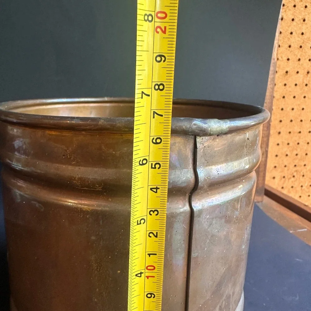 Rustic Copper Planter Cachepot Round Pot Farmhouse Decor Aged Patina 8 Inch